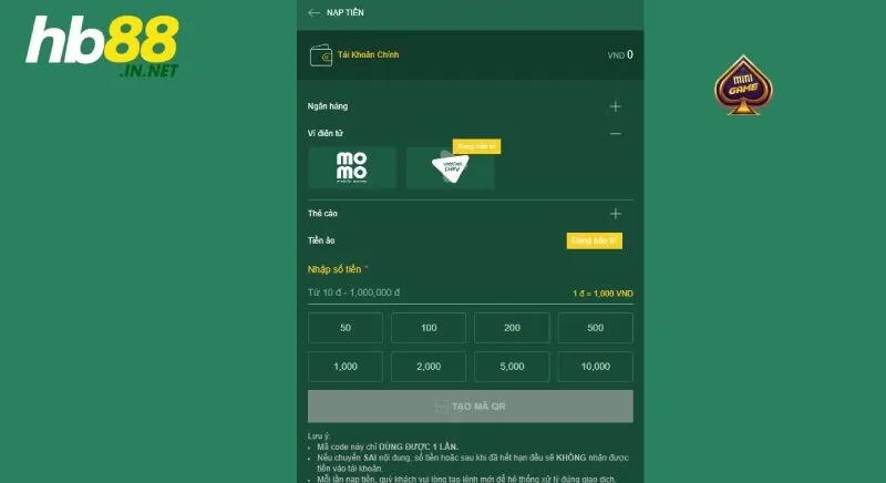 Lưu ý khi nạp tiền tại HB88 anh em cần nắm